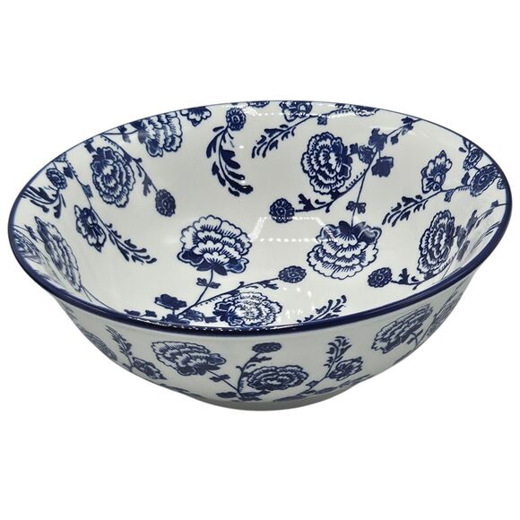 Emika Floral 8.25in  Asian Ceramic Ramen Noodle Bowl Set Of‎ 2pc White Blue - Picture 3 of 13